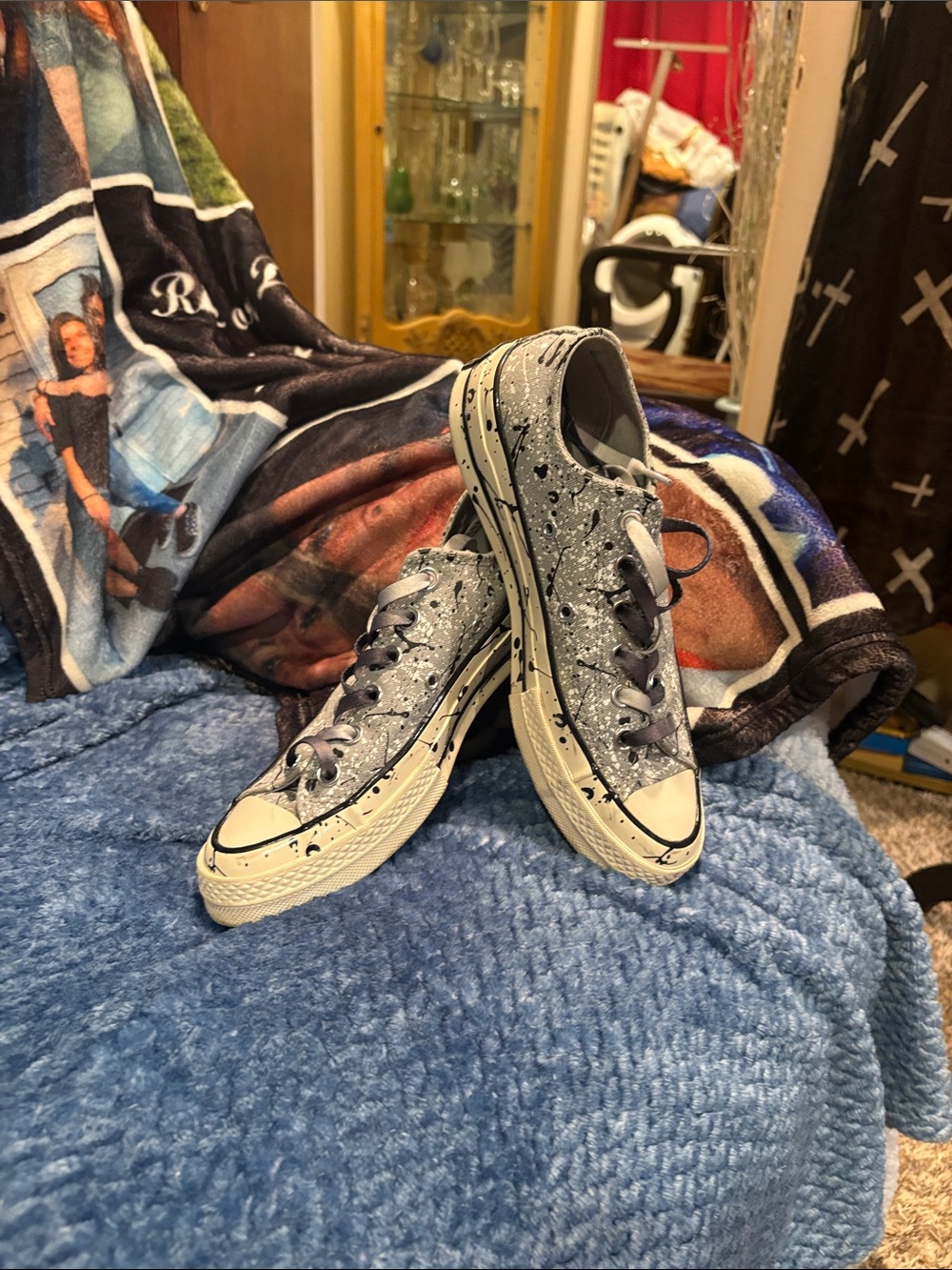 Converse Grey Paint-Splatter Low-Top Sneakers